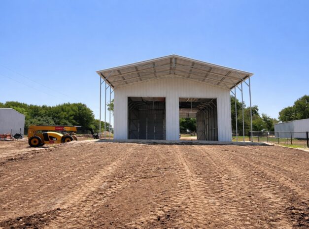 A large, open-frame structure under construction, suitable for RV storage in Caro, MI.