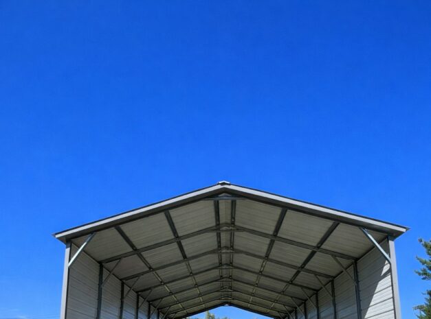 A-frame carport in Florence, KY, showcasing a spacious interior with a clear blue sky above.