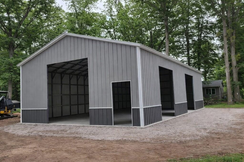 Expansive garage structure in Hillsdale MI, showcasing a spacious interior and modern design.