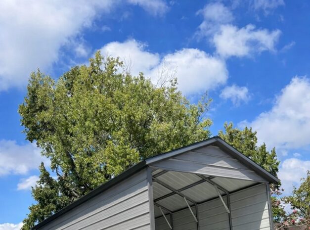 A-frame carport in Houston, TX, featuring a sleek design and ample space for vehicle protection.