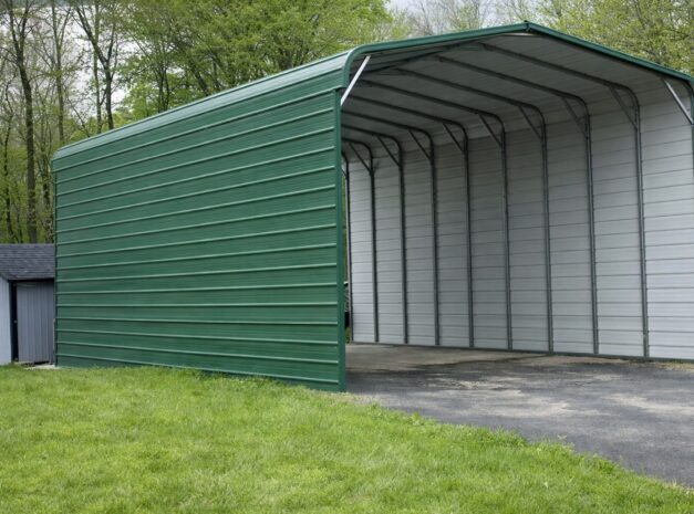 Standard framed carport in Reading, PA, showcasing a green exterior and spacious interior.